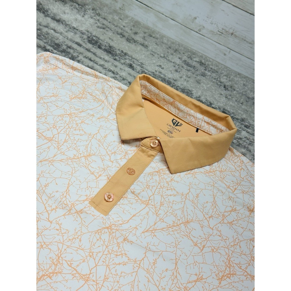 Graham Luxe Shirt Mens 2XL Peach White Forester‎ Golf Polo TREES Stretch Preppy